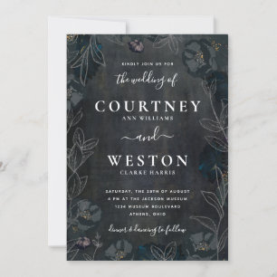 Convite Casamento Floral Moody Dark