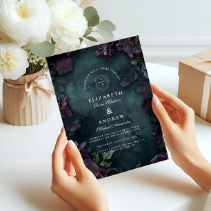 Convite Casamento Floral Moody Dark