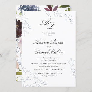 Convite Casamento Floral Moody Jewel Tone
