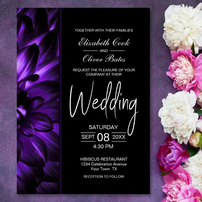 Convite Casamento Floral Moody Purple (Criador carregado)