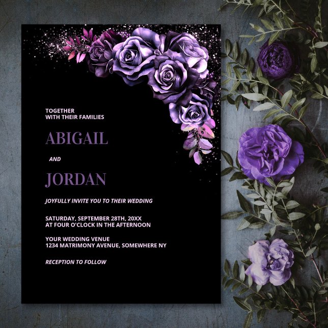 Convite Casamento Floral Moody Purple (Criador carregado)