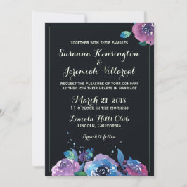Convite Casamento Floral Moody Purple Azul Profundo