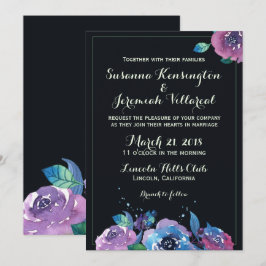 Convite Casamento Floral Moody Purple Azul Profundo