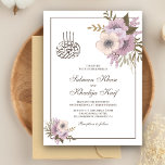 Convite Casamento Floral Muçulmano Dusty Mauve Pink<br><div class="desc">Convide seus convidados com este elegante convite de casamento com flores bonitas e 'Bismillah' na caligrafia árabe, em fundo branco. Basta adicionar os detalhes do seu evento neste modelo fácil de usar para torná-lo um convite de tipo único. Sacudir a placa para revelar um padrão de pontos rosa e branco...</div>