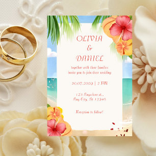 Convite Casamento Floral na Praia da Ilha Tropical