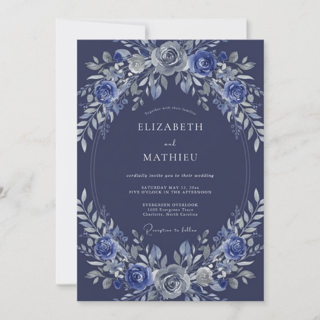 Convite Casamento Floral Naval Romance Etéreo (Frente)