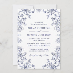 Convite Casamento Floral Naval Vintage Elegante