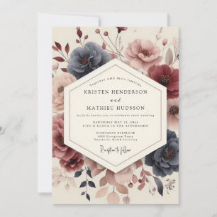 Convite Casamento Floral Navy Bloom