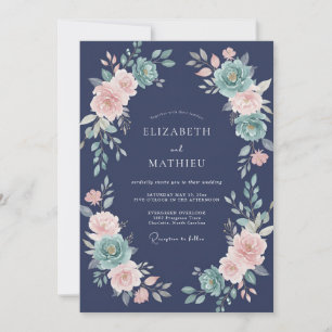 Convite Casamento Floral Navy Lush
