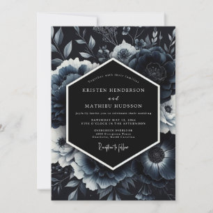Convite Casamento Floral Navy Moody
