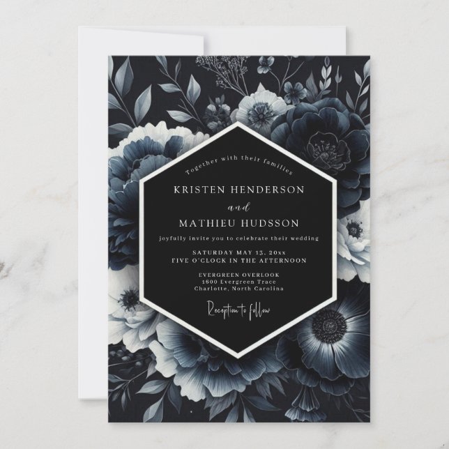 Convite Casamento Floral Navy Moody (Frente)
