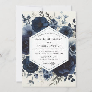 Convite Casamento Floral Navy Moody