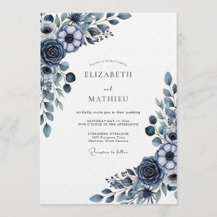Convite Casamento Floral Navy Moody