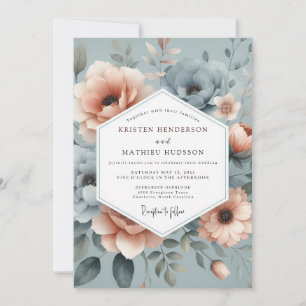 Convite Casamento Floral Nebuloso Azul Ardósia