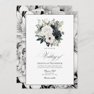 Convite Casamento Floral Negro e Branco