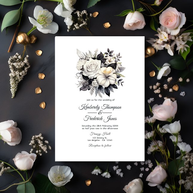 Convite Casamento Floral Negro e Branco (Black and White Wedding)