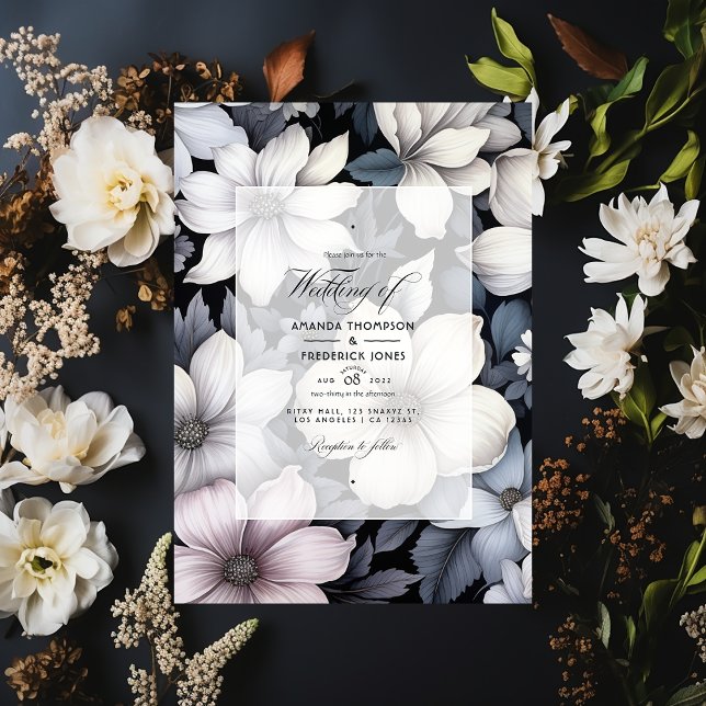 Convite Casamento Floral Negro e Branco (Criador carregado)