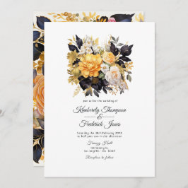 Convite Casamento Floral Negro e Dourado