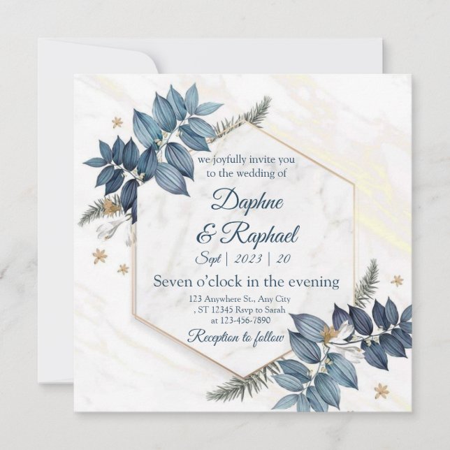 Convite Casamento Floral Neutral de Aquarela Elegante | F  (Frente)