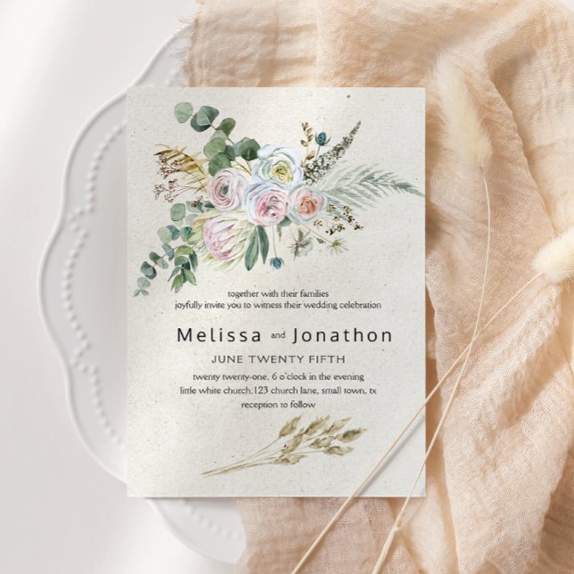 Convite Casamento Floral Neutral Pastel Boho (Criador carregado)