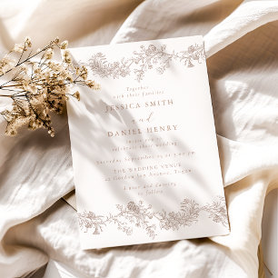 Convite Casamento Floral Neutro Clássico Vintage