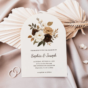 Convite Casamento Floral Neutro e Marrom