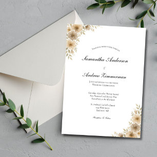 Convite Casamento Floral Neutro Elegante Bege Creme Cinza