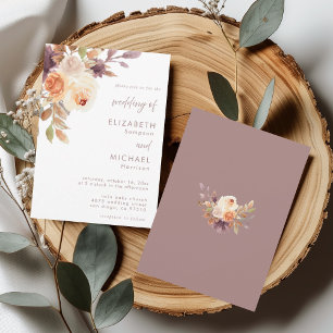 Convite Casamento Floral Neutro Elegante Dusty Rosa