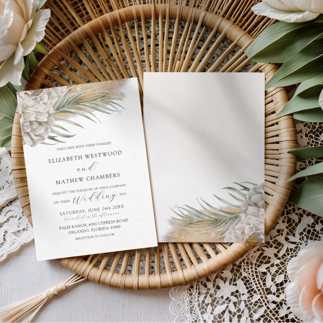 Convite Casamento Floral Neutro & Grama Pampas Boho (Criador carregado)