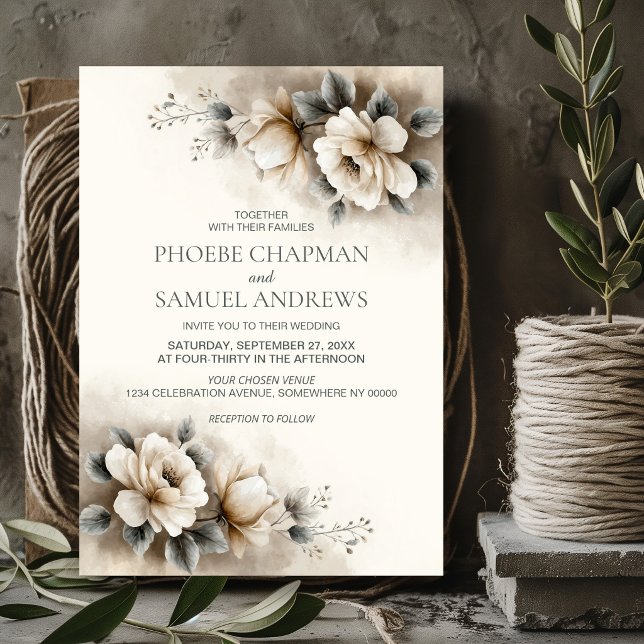 Convite Casamento Floral Neutro Rústico (Criador carregado)