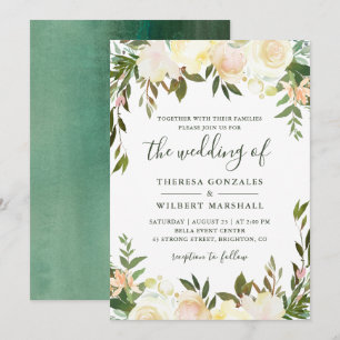 Convite Casamento Floral Neutro Verde Branco