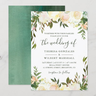 Convite Casamento Floral Neutro Verde Branco