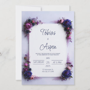 Convite Casamento Floral no Canto com Bege Índigo