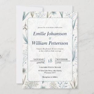 Convite Casamento Floral Nórdico Turquesa Elegante Minimal
