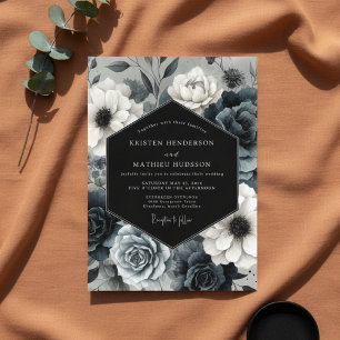 Convite Casamento Floral Noturno Azul Ardesia