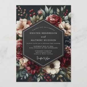 Convite Casamento Floral Noturno Borgonha