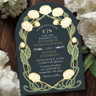 Convite Casamento Floral Nouveau, Arte Branca Elegante