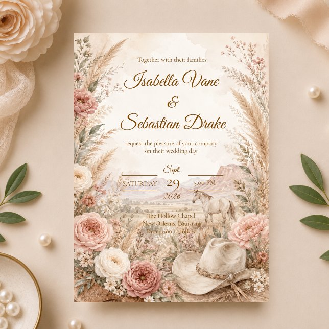 Convite Casamento Floral Ocidental Romântico (Criador carregado)