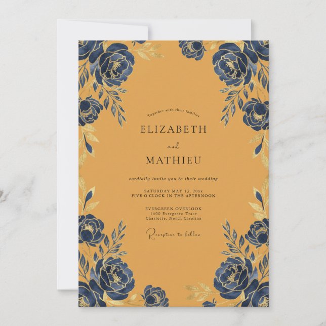 Convite Casamento Floral Ocre Grosseiro (Frente)