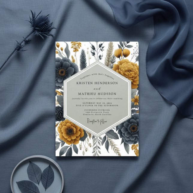 Convite Casamento Floral Ocre na Floresta (Criador carregado)
