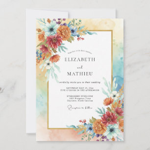 Convite Casamento Floral Ocre Pintado à Mão