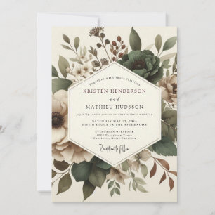 Convite Casamento Floral Oliva Antigo