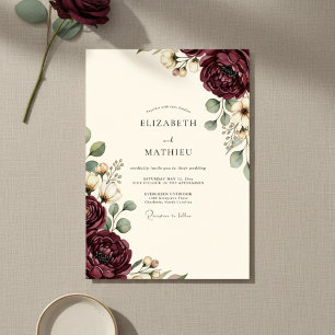 Convite Casamento Floral Opulento Borgonha