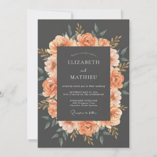 Convite Casamento Floral Opulento de Pêssego