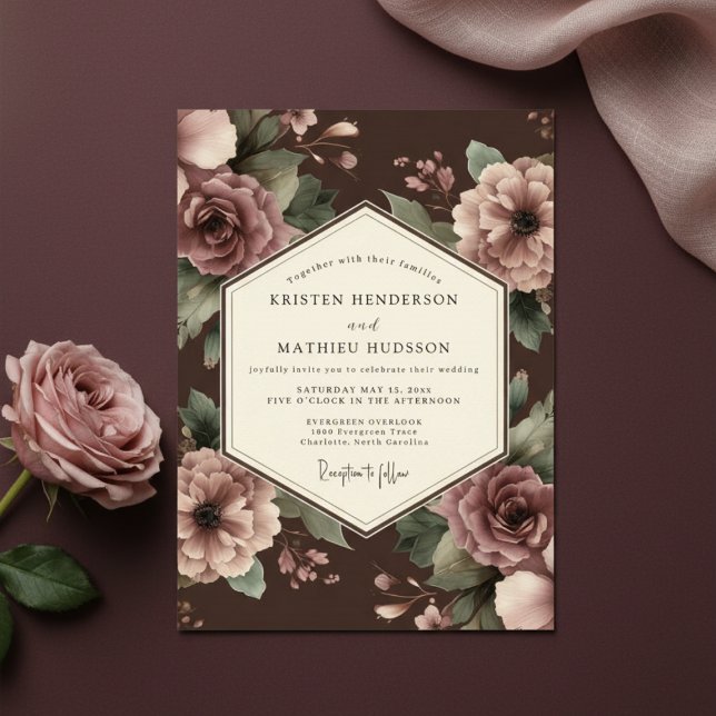 Convite Casamento Floral Opulento de Tonalidade Ameixa Pro (Criador carregado)