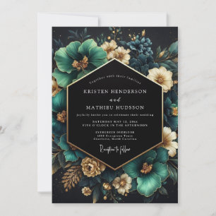 Convite Casamento Floral Opulento em Verde Azul