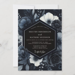 Convite Casamento Floral Opulento Nocturno Naval