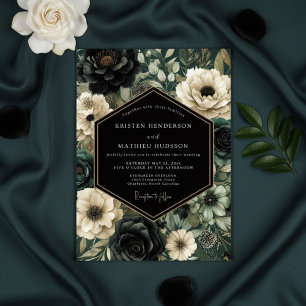 Convite Casamento Floral Opulento Preto e Sombrio