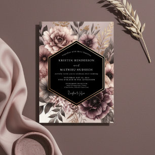 Convite Casamento Floral Opulento Rosa Empoeirado Mal-humo