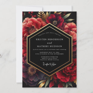 Convite Casamento Floral Opulento Vermelho Intenso
